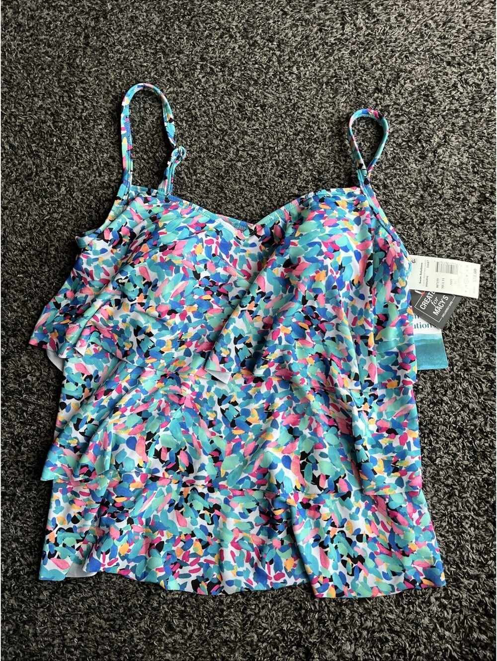 Swim Solutions Printed V-Neck Triple Tier Tankini Women's Swimsuit  Sz 12 16687